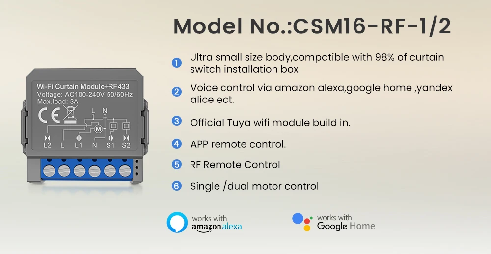 Tuya WiFi RF Smart Curtain Module for Roller Blinds and Curtains,Motorized Curta