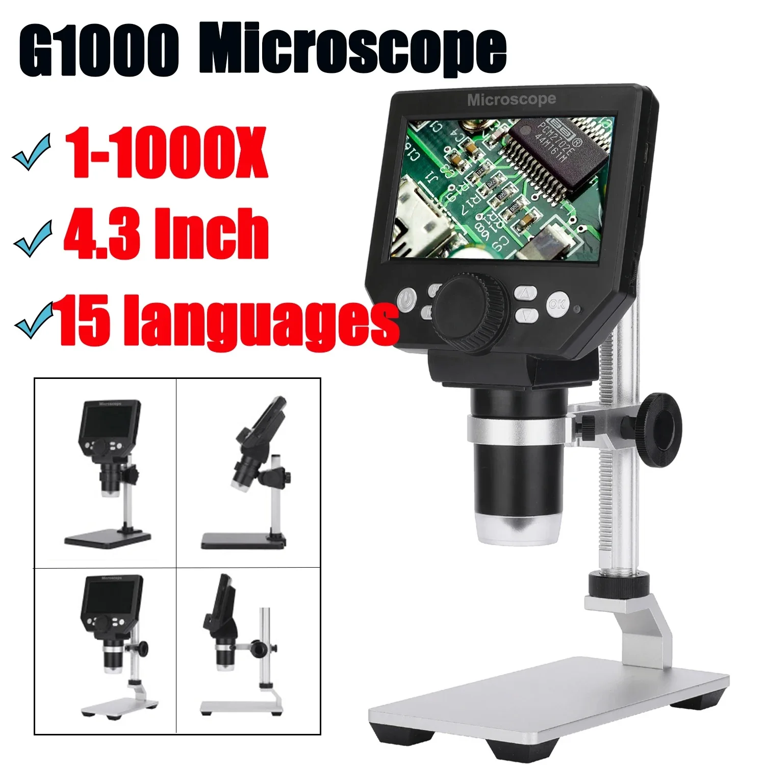 Caméra de microscope,Microscope numérique à affichage LCD réglable sous X, soudure,électronique,inspection de PCB- G1000 Plastic - Cdiscount Appareil  Photo