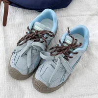 Blue Thick Sole Casual Shoes Unisex Retro Deqin Canvas Shoes Waterproof Rubber Bottom Adult Sports Shoes Versatile Leisure Footw