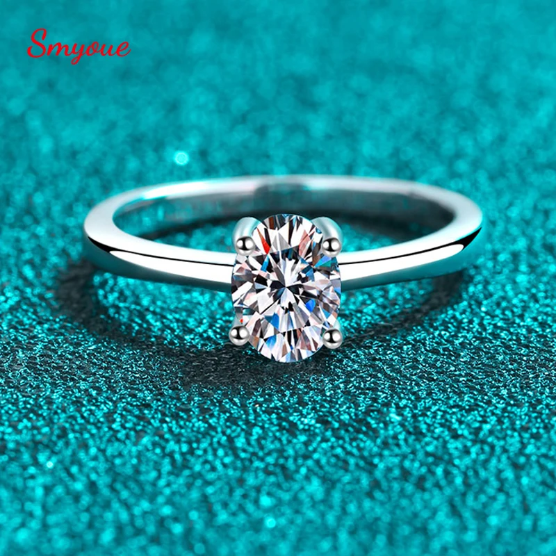 

Smyoue 1ct Oval Cut Moissanite Wedding Ring for Women Dove Egg Sparkling Jewelry 100% 925 Sterling Silver Ring Female Band GRA