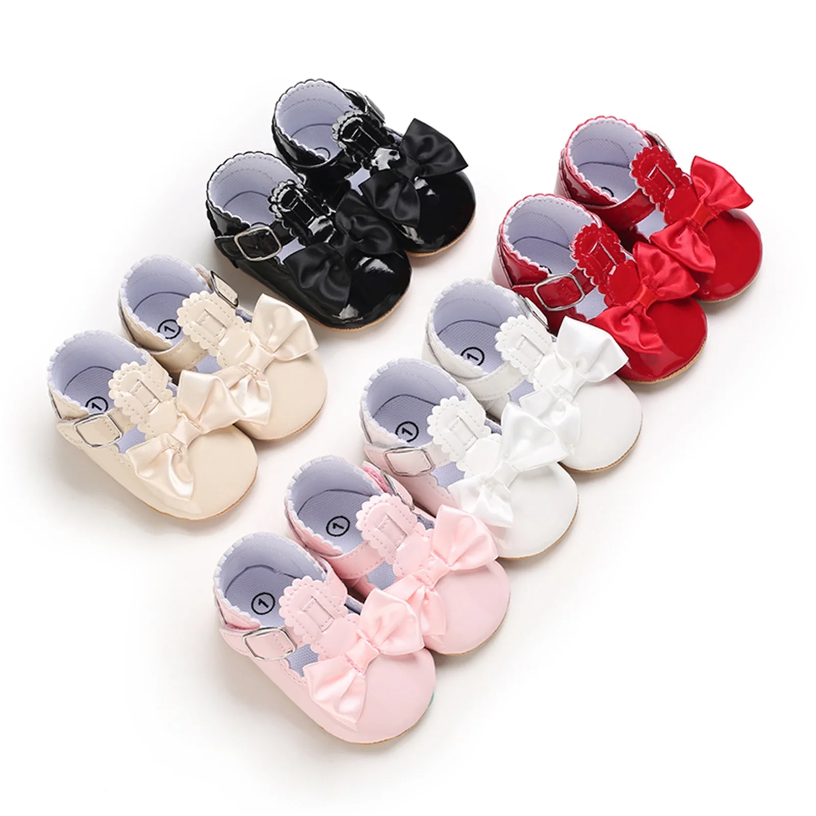 Princess Baby Girls Shoes Soft PU Leather First Walker Cute Bow Non-slip Rubber Sole Crib Shoes Toddler Infant Moccasins Shoes 2