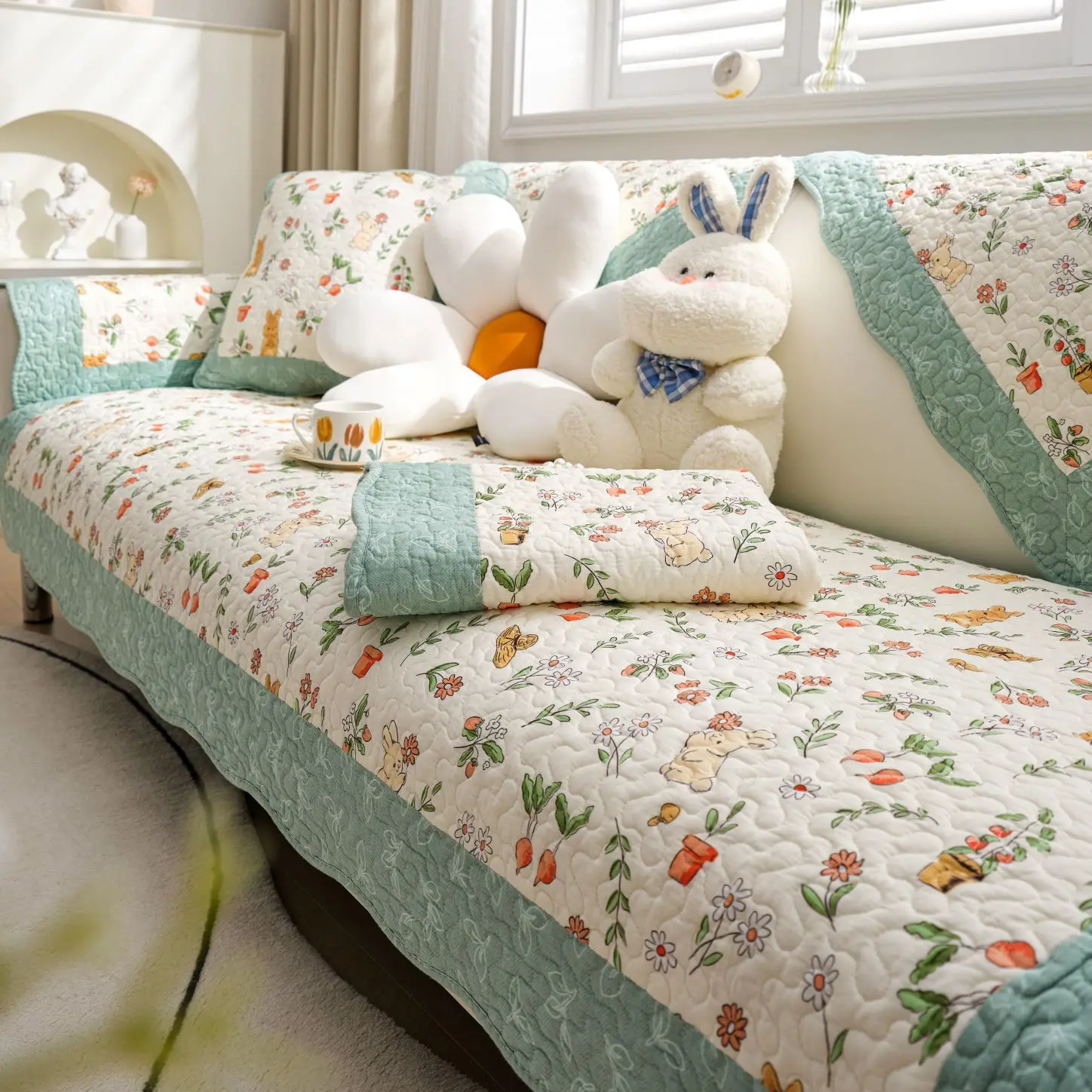 Cotton Sofa Cushion Four Seasons Non-slip Cotton-quilted Pastoral Summer Universal Cushion Nordic Leather Sofa Cover Cover 5