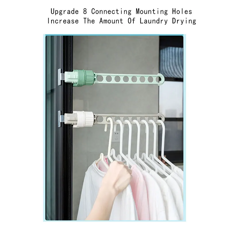 Travel Outdoor Rotating Snap Type 8 Holes Clothes Window Hanger Frame Drying Rack Balcony Laundry Hanging Drying Rod
