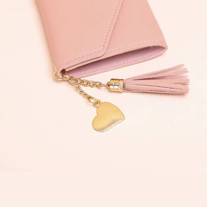 Pink Women Mini Tassel Pendant Wallet Card Holder Fashion Coin Purse