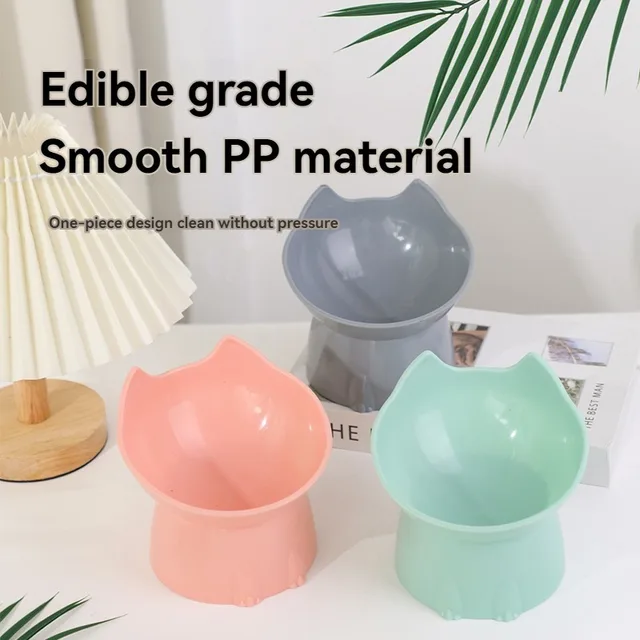 1pc WhiskerWare Elevated Cat Bowl Anti-Tip Plastic Raised Pet Feeding Dish with Tilted Edg 3e Neck Protection Kitty Food 3