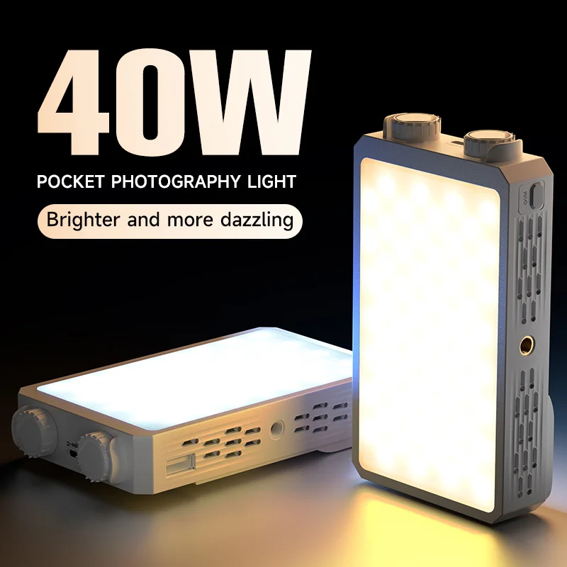 BOSHENG 40W LED Camera Light 2500K-9000K Bi-Color 4400mAh Video Lamp Handle Portable Light Photography Light With CCT On Camera