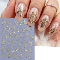 2 autocollants adhésifs 3D pour ongles, effet bronzant, thème Halloween (Château, Chapeau de Sorcier, Fantôme, Citrouille), pour manucure de fêtes 3