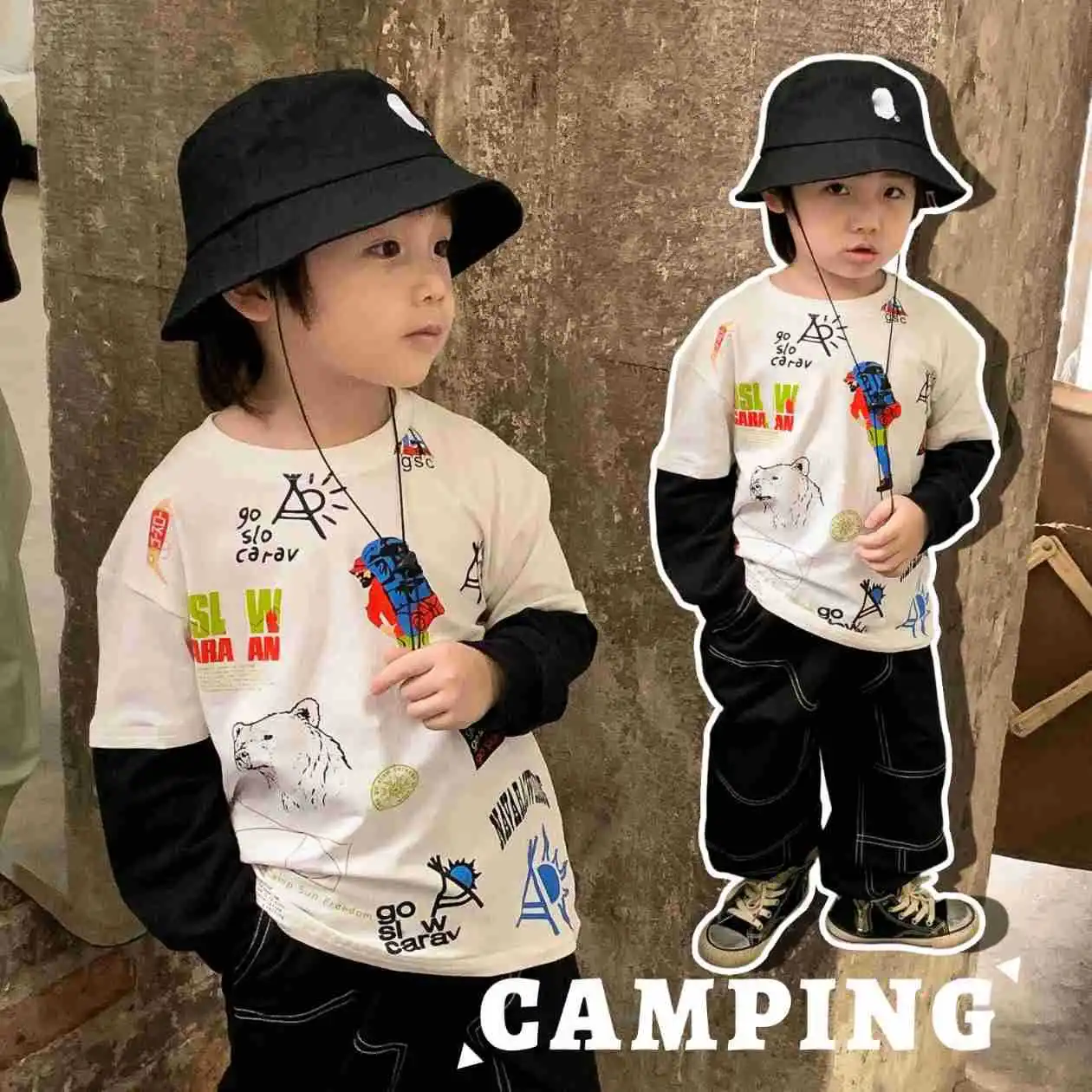 

Fashion Tops Childrens Spring /Autumn Clothes For Girls Boys Baby Long Sleeve Tshirt Graffiti Print Funny Tops Wear Tee cotton