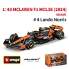 Bburago 1:43 2024 Mclaren MCL38 Miami Monaco F1 Formula Car Die Cast Vehicles Collectible Model Racing Toys 1