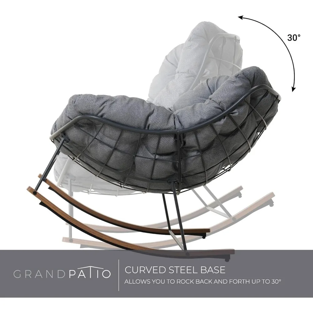 Rocking Chair Outdoor & Indoor Rocking Chair w/Cushion Metal Outdoor Rocker Recliner for Patio Porch Garden Backyard Grey