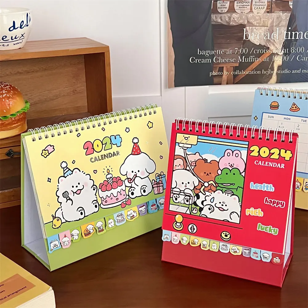 

2024 Calendar Cartoon Mini Desk Calendar Coil Calendar Book Diy Journal Planner Record Desk Accessories Decoration