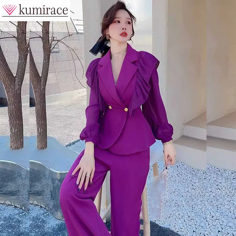 Temperament Set for Women 2023 Spring New Korean Fashion Waist Shrinking Suit Set for Women Two Piece Set Pantsclothes for Women