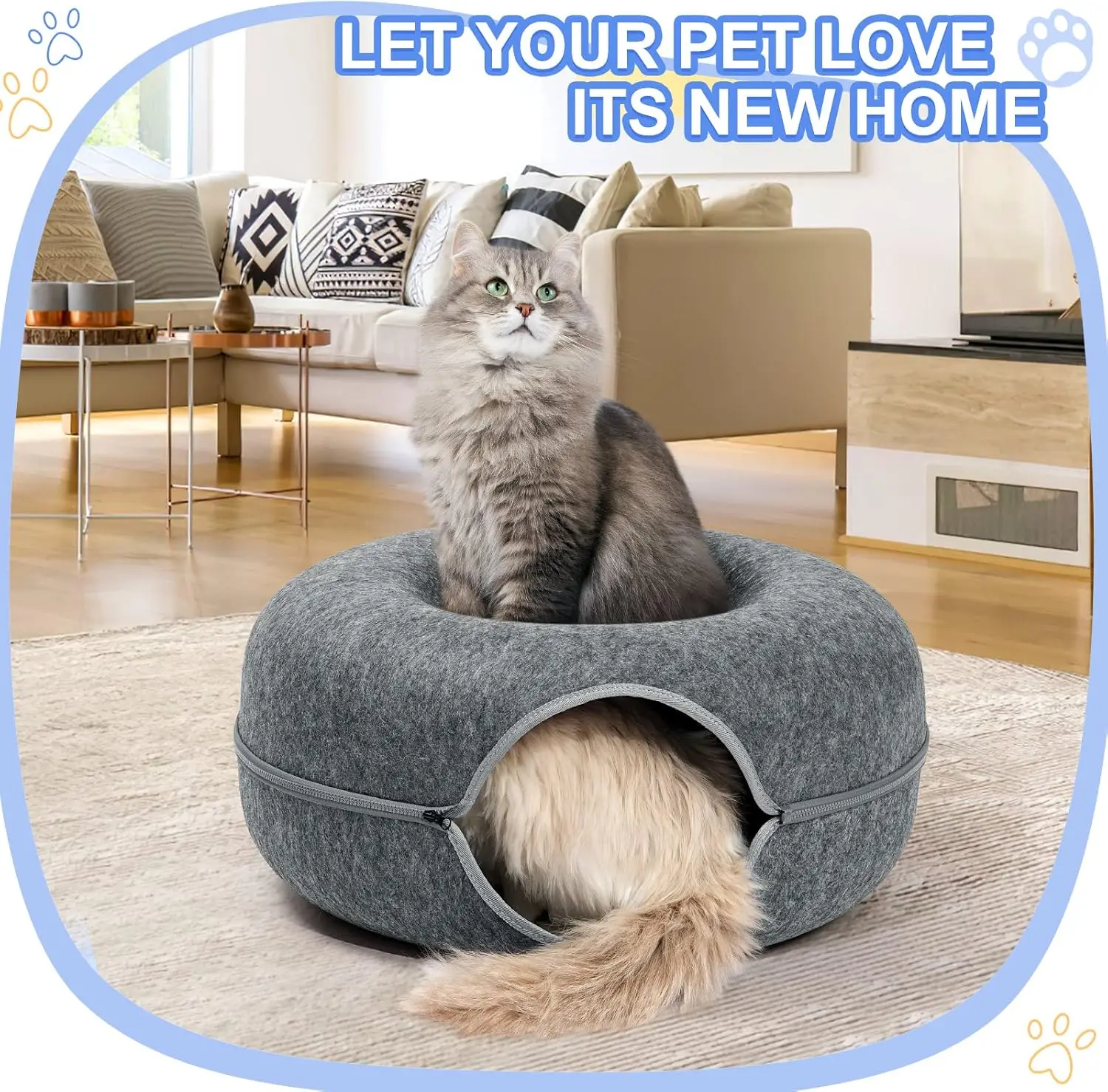 Cat Tunnel Peekaboo Cat Cave Bed for Indoor Cats Cat Donut Tunnel for Pet Cat House Cat Felt & Washable Interior Cat Play Tunnel 6