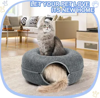 Cat Tunnel Peekaboo Cat Cave Bed for Indoor Cats Cat Donut Tunnel for Pet Cat House Cat Felt & Washable Interior Cat Play Tunnel 6