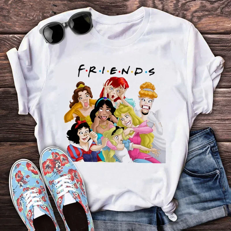 

Funny Princess Friends T-Shirts Kawaii Women Fashion Grunge Cartoon Graphic Tshirt Vintage Cute Anime Female Tops Tees