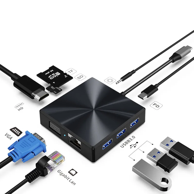

usb c hub 10 in 1 type c hub with ethernet 1000Mbps Gigabit 3 USB Ports SD TF Audio