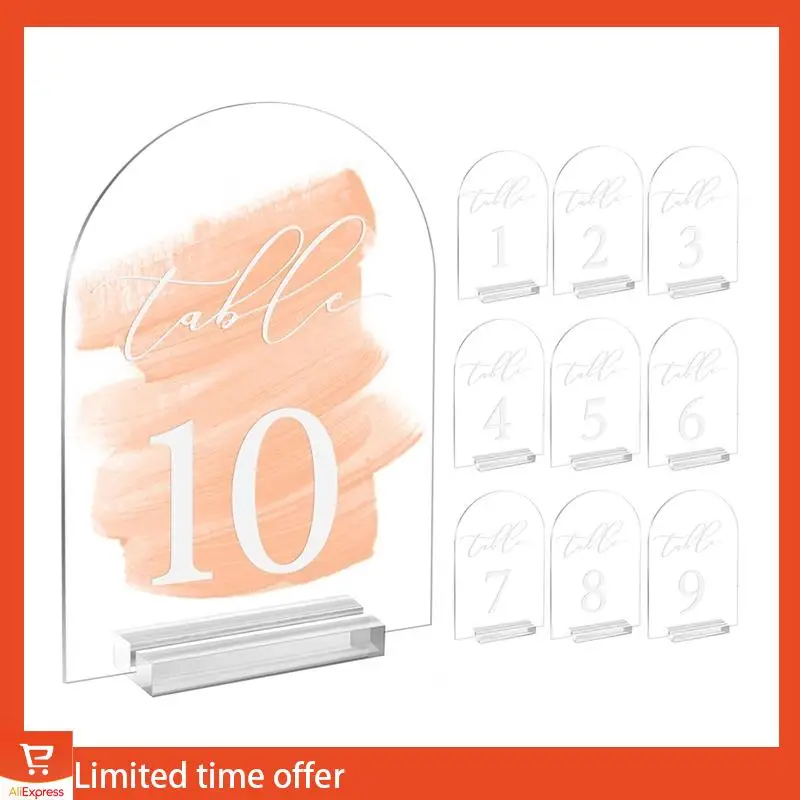 Fresh Clear Arch Table Numbers For Wedding,5X7in Arched Acrylic Table Numbers 1-10+Stands,Clear Acrylic Arch Tabletop Sign