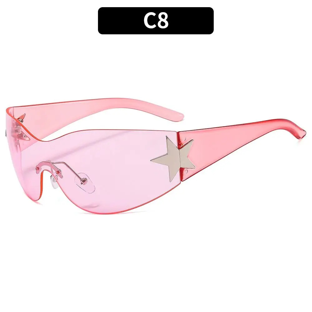Futuristic Punk Y2K Star-Embellished Wrap Sunglasses - UV400 Protection Eyewear