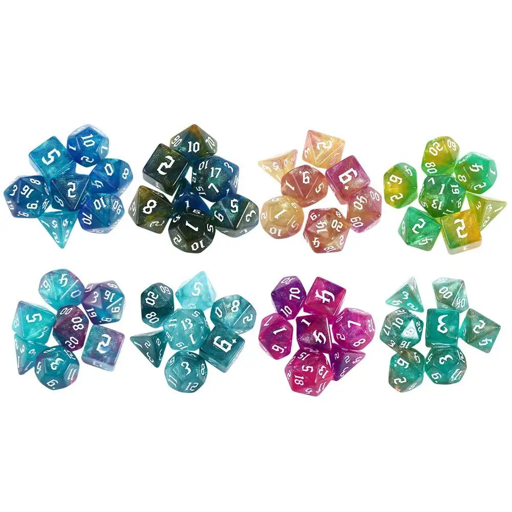 

Iridescent Glitter Polyhedral 7-Die Two-tone Dice Set D4 D6 D8 D10 D% D12 D20 for DND Enthusiast RPG Adventurer