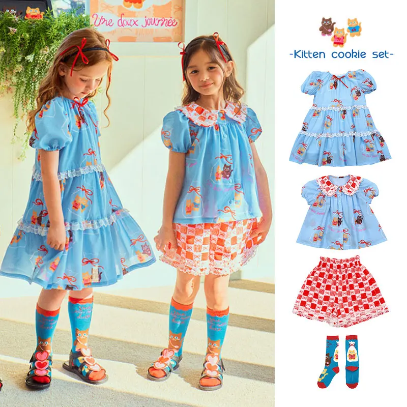 

BEBEBE Sisters 2024 Dress Summer Korean short-sleeved shirt set Children's shirt shorts Girls' suit Girls' clothes short set top