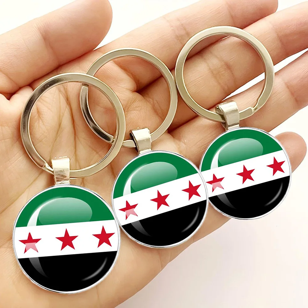Car Pendant Keyring Syria National Flag Glass Cabochon Keychain Metal Keychain Fashion For Women Men Charm Bag Accessories