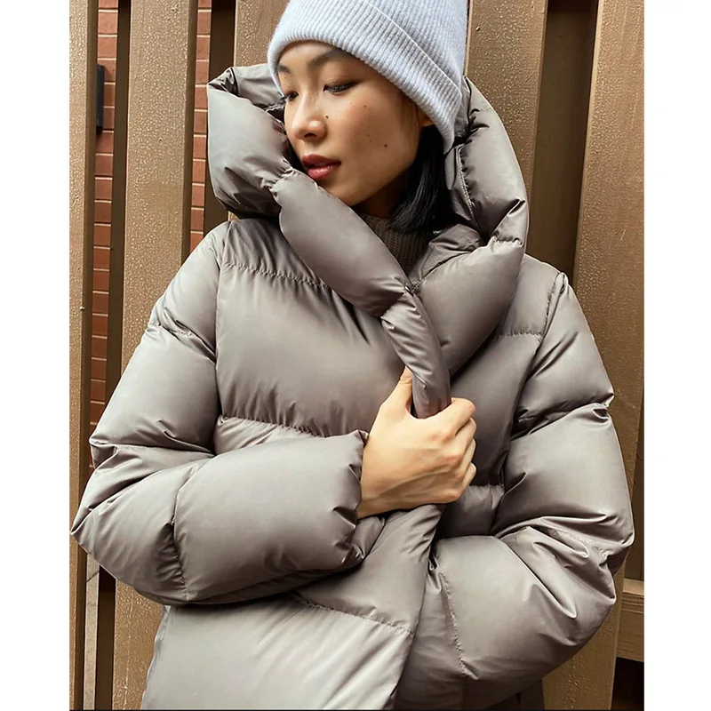 Down Jacket Women's Hooded Simple Version Cape 90 Goose Down Long Coat Thickened Cold Insulation Women