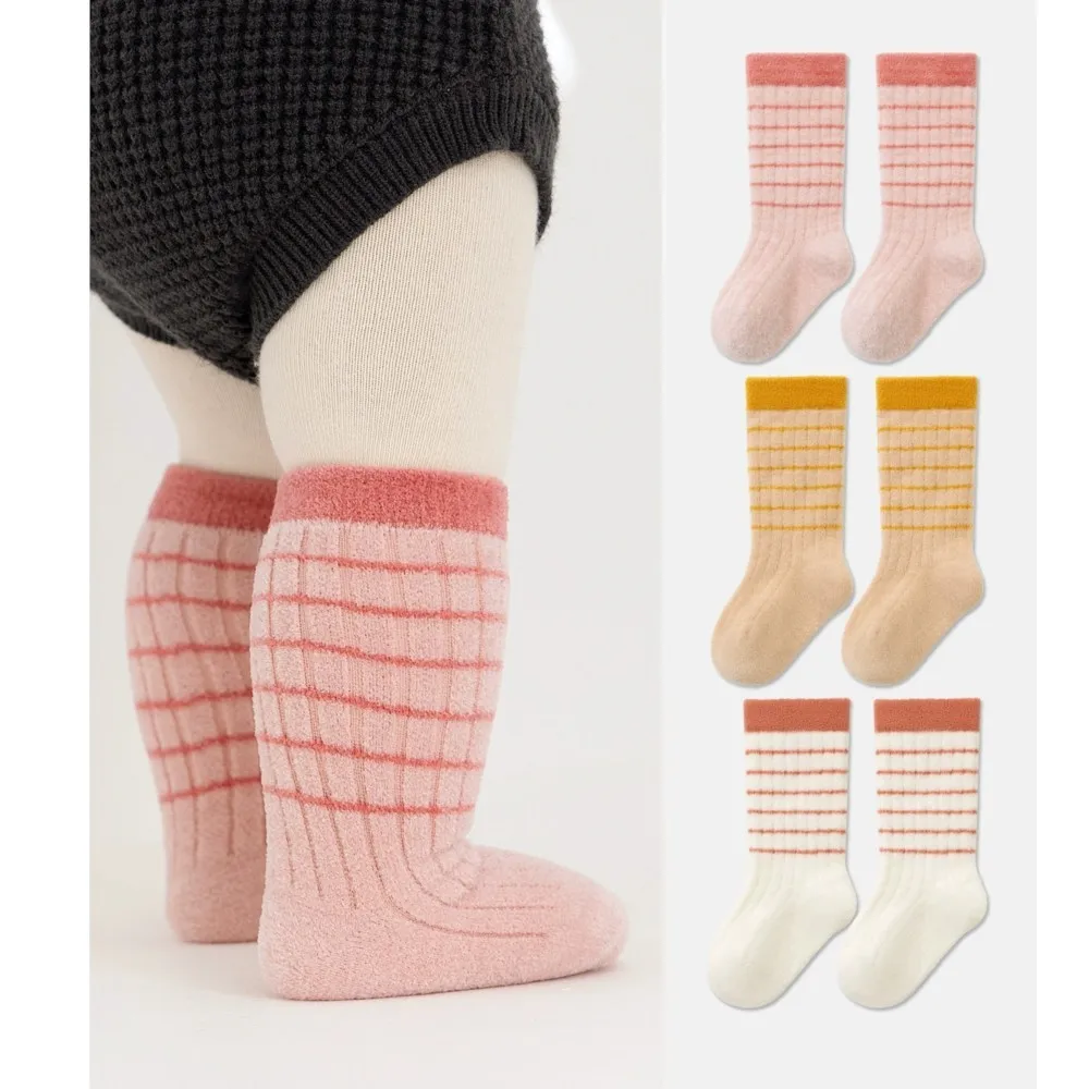 3 Pairs Children Socks Girls Socks Knee Casual Fashion Striped Printing Knee Socks Kids Breathable Cotton Girl Boys Socks