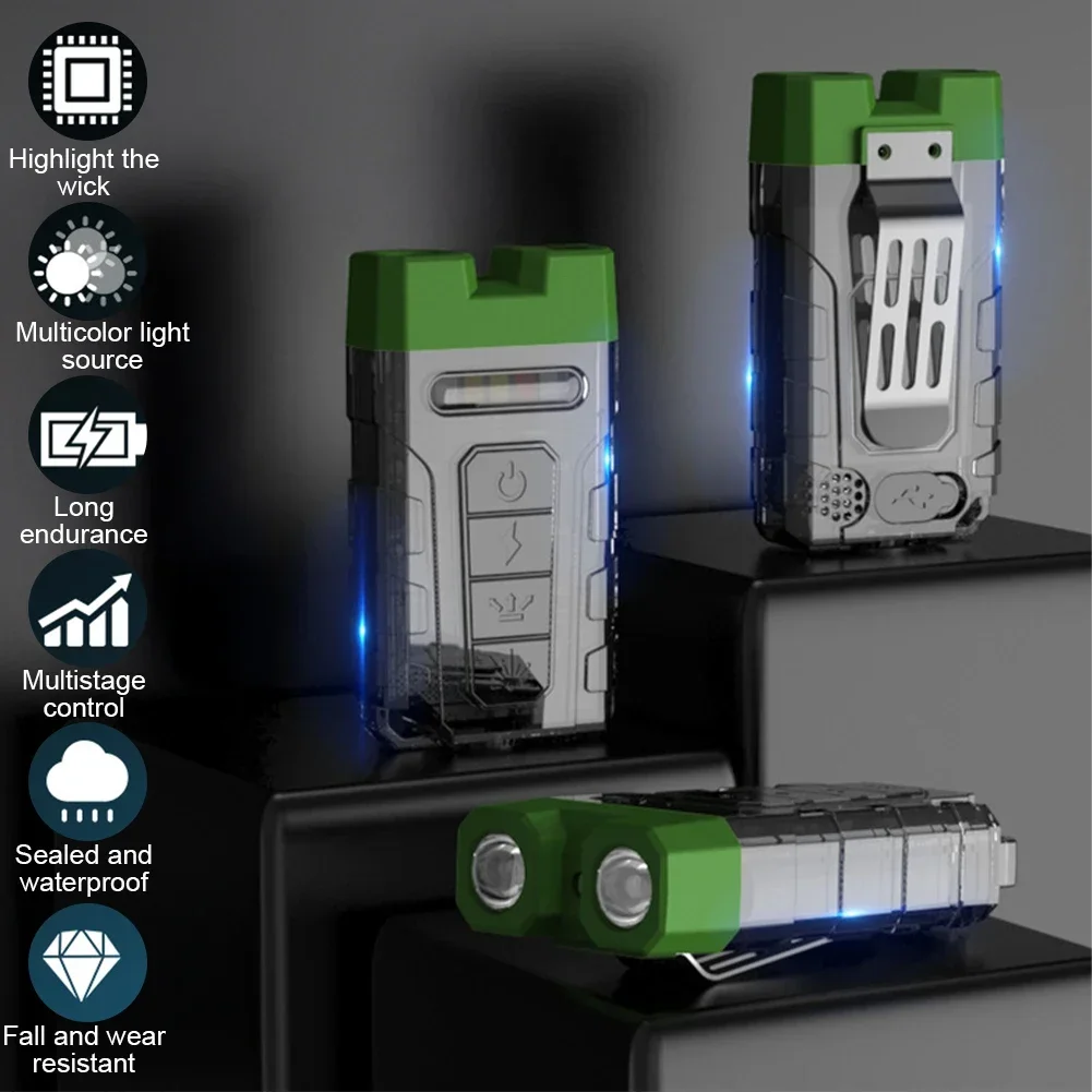 Type-C Charging Multi-Functional Keychain Light with Back Clip Outdoor Camping Fishing Double Light Source Cap Clip Flashlight