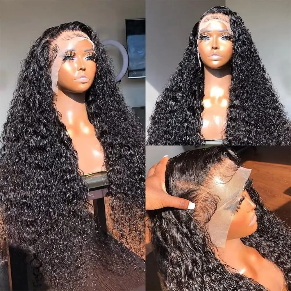 

36 Inches Human Hair Lace Front Wig 13x6 HD Lace Deep Wave Wig Bleached Knots Pre Plucked Bling Remy Human Hair Lace Frontal Wig