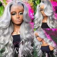 Perruque Lace Frontale en Cheveux Humains Gris Argenté Vietnamien, Ondulée, avec Dentelle HD 13x4, Couleur Blond Platine, Perruques Grises 3
