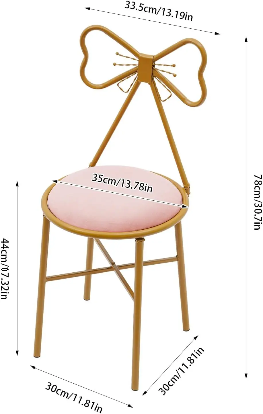 Vanity Stool,Butterfly Bow Tie Pink Vanity Chair Velvet Cushion Metal Frame Lounge Dresser Seat with Butterfly Backrest Also Use