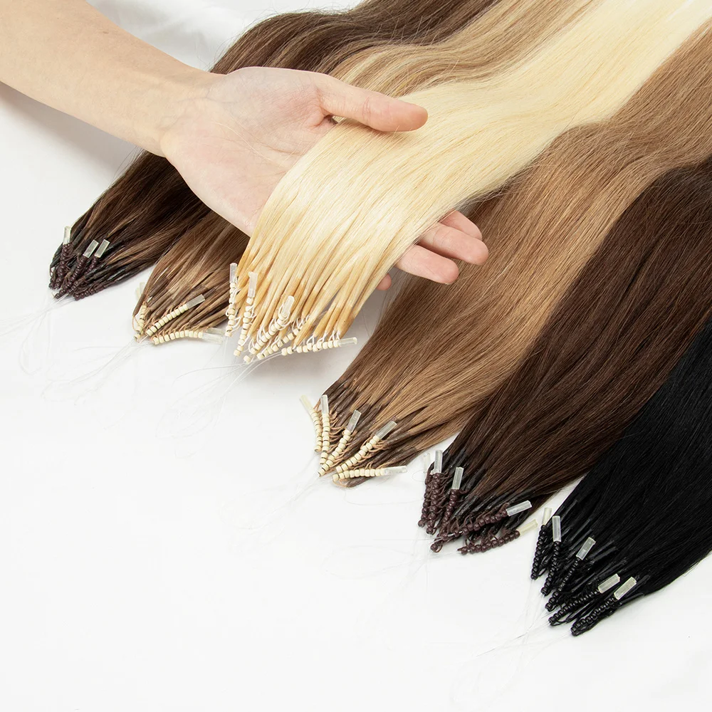8D Micro Bead Hair Extensions Human Hair Nano Ring Invisible Mini Silicon Beads Black Brown Blonde Microlink Extensions human hair extensions