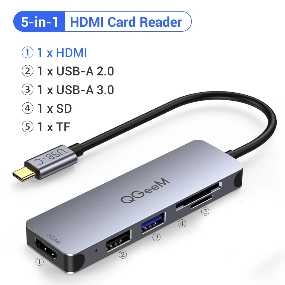 QGeeM USB C Hub for Macbook Pro Air HDMI VGA Micro SD Card Readers RJ45 Aux PD OTG Multi USB Hub