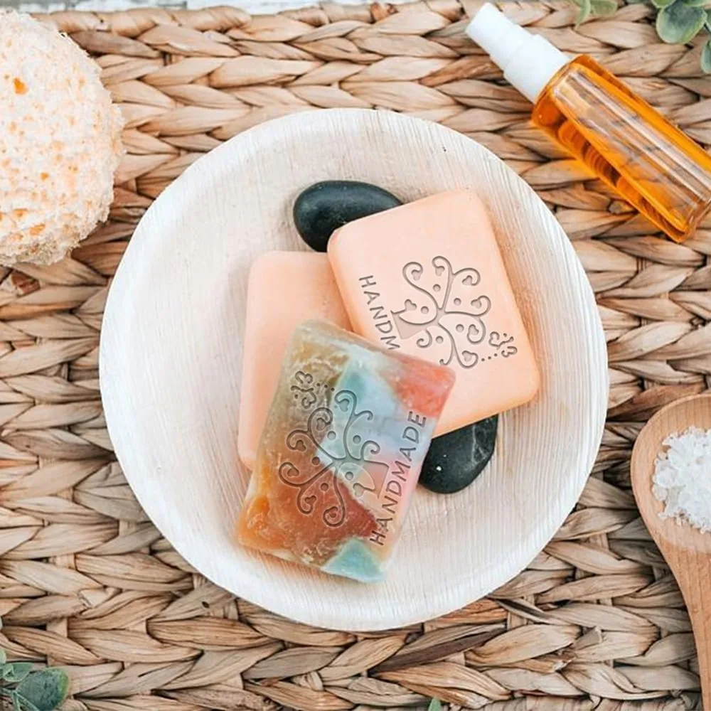 Handmade Soap Stamp Flower Acrylic Stamp with Handle Tree Soap Embossing Chapter Imprint for Handmade