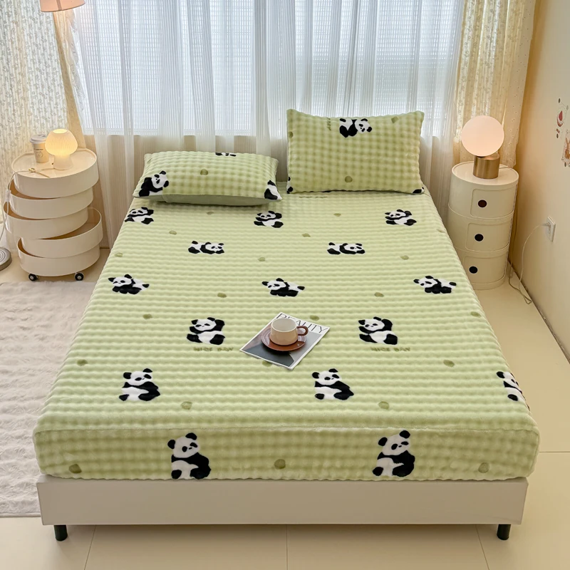 Warm Thick Bed Sheet for Winter Single/Queen/King Fleece Pluffy Fitted Bed Sheet Cartoon Mattress Cover(pillowcase need order) 4