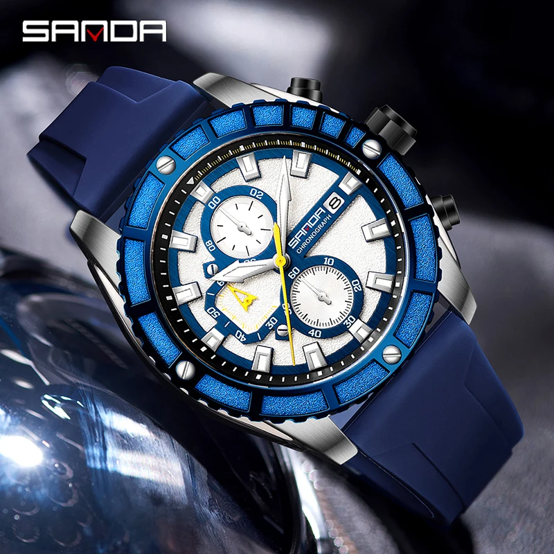 

2023 Top New Fashion Business Watch For Men Casual Waterproof Quartz Wristwatch Date Stopwatch Sport Male Clock SANDA 5315