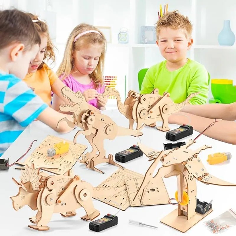 Dinosaur STEM Kit: DIY Educational 3D Wooden Puzzle & Science Building Set