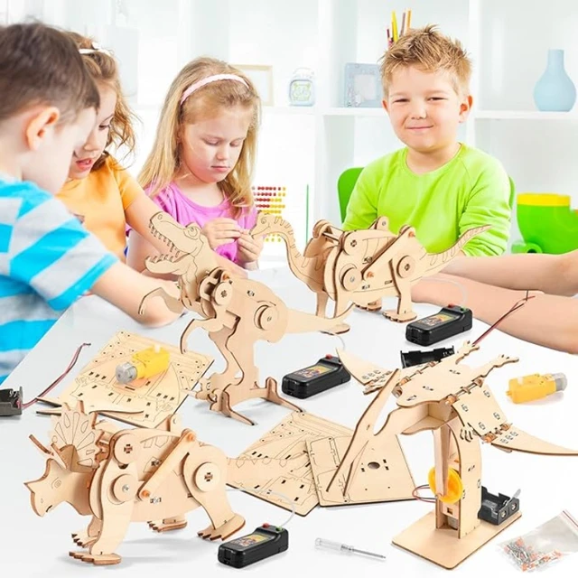 Dinosaur STEM Kit Toys for Kids, 3D Wooden Puzzle Model Robot