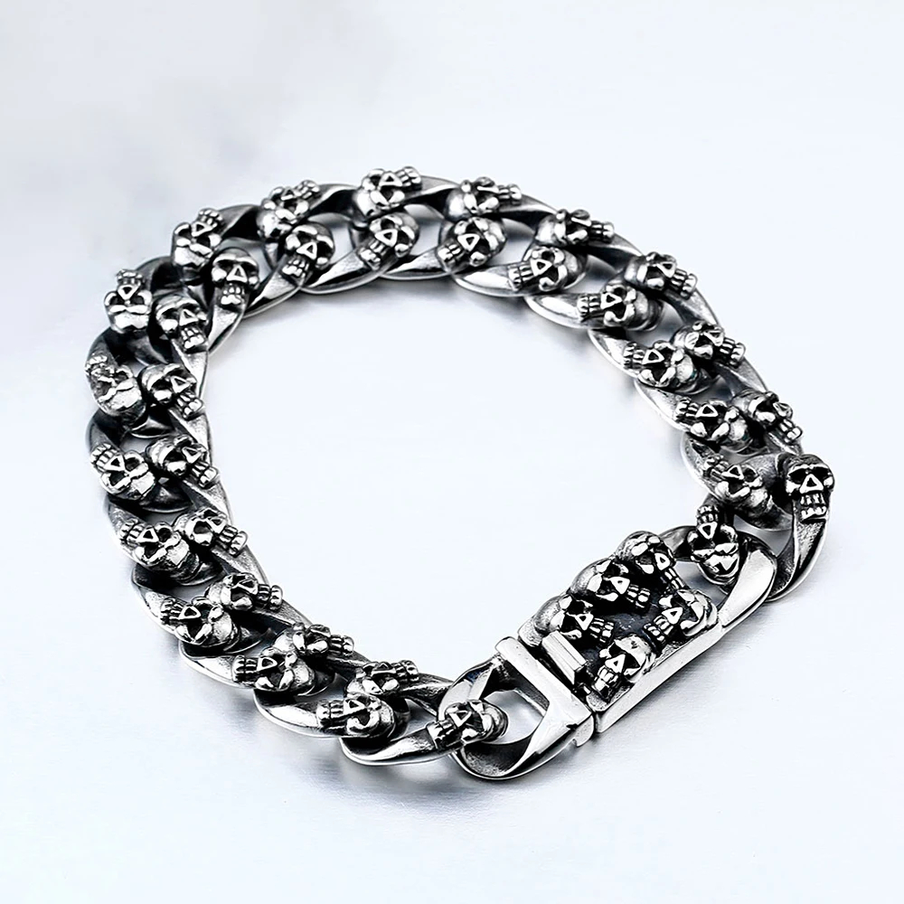 Fashion Vintage Male Skeleton Chain Bracelet Stainless Steel Punk Hip Hop Black All Skull Bracelets Jewelry Gifts Dropshipping 2
