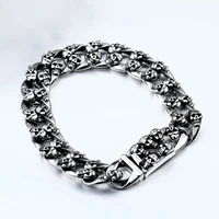 Fashion Vintage Male Skeleton Chain Bracelet Stainless Steel Punk Hip Hop Black All Skull Bracelets Jewelry Gifts Dropshipping 2