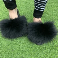 Fluffy Furry Fur Slippers Real Fox Fur Slides For Women Summer PVC Sole Flip Flops Sandals Woman Open Toe Shoes Slippers - Image 6