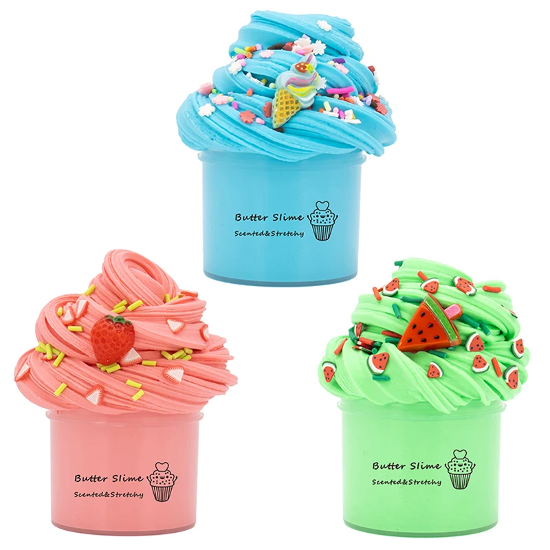Slime Kit Fluffy Slime 3Packs 70ml Butter Fluffy Slime Set Watermelon Slime DIY Making Set Birthday Gifts Non Sticky Super Soft Sludge Polymer Clay Toy