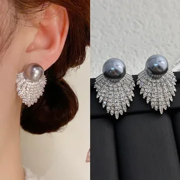 925 Silver Needle Korean Fashion Crystal Pearl Earrings For Women Jewelry 2025 Trending Luxury Women's Leaf Flower Earrings Gift