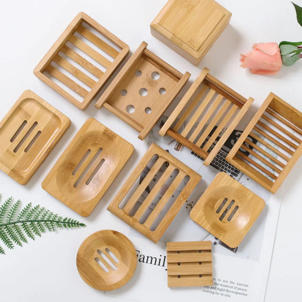 1/5/10pcs Wooden Natural Bamboo Soap Dishes Tray Holder Storage Soap Rack Plate Box Container Bathroom Soap Dish Storage Box