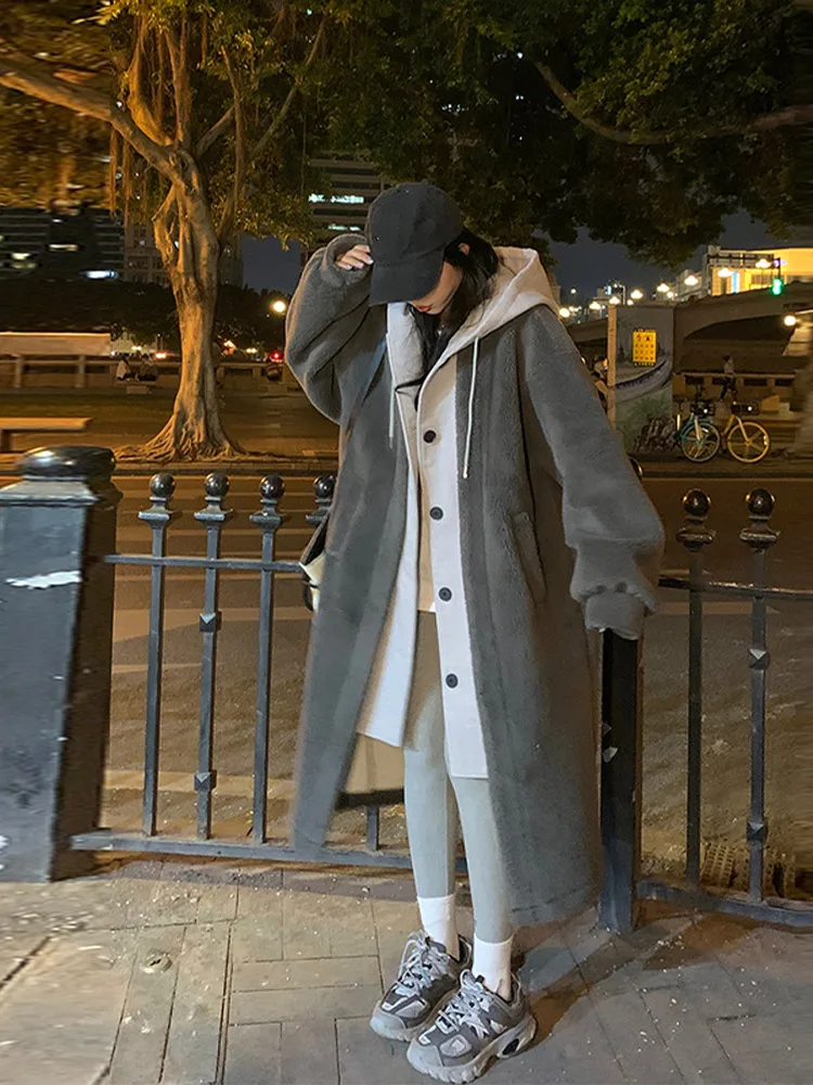 ほぼ新品！OVERCOAT HOODIE Gsywaipei Mens Hoodie Long Wool Overcoat Solid Male Business