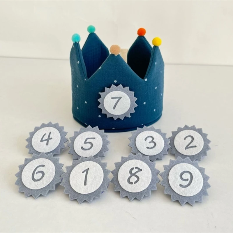 Children Baby Birthday Party Photo Shoot Crown Hat Thicken Pompom Ball Mini Crown Hat with Numbers Photography Props Headband