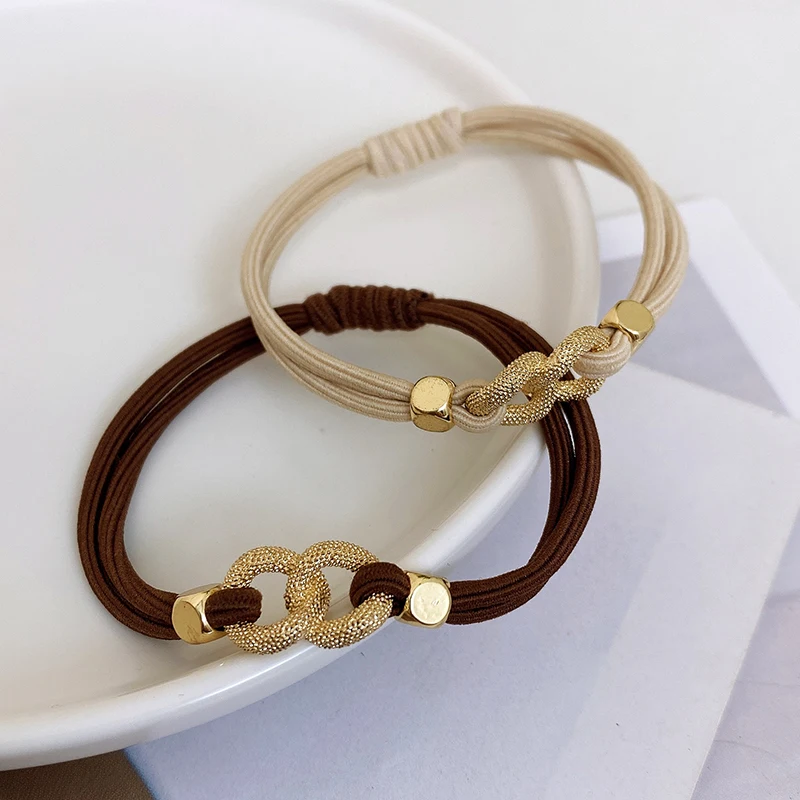 5/Set Korea Neue Design Einfache Legierung Kette Haar Ring Haar Krawatten Pferdeschwanz Gummibänder Kopf Seil Mode Geflochtene frauen Zubehör – Detail 6