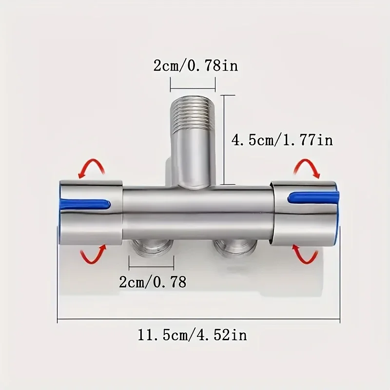 304 Stainless Steel Angle Valve - One Inlet Two Outlets Dual Control Switch, Brushed Chrome Finish, Valve Core