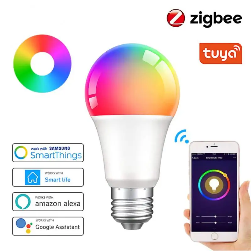 15W Tuya Zigbee 3.0 Led Light Bulb E27 RGBCW Lamp Smart Home Dimmable Bulb Voice Remote Control