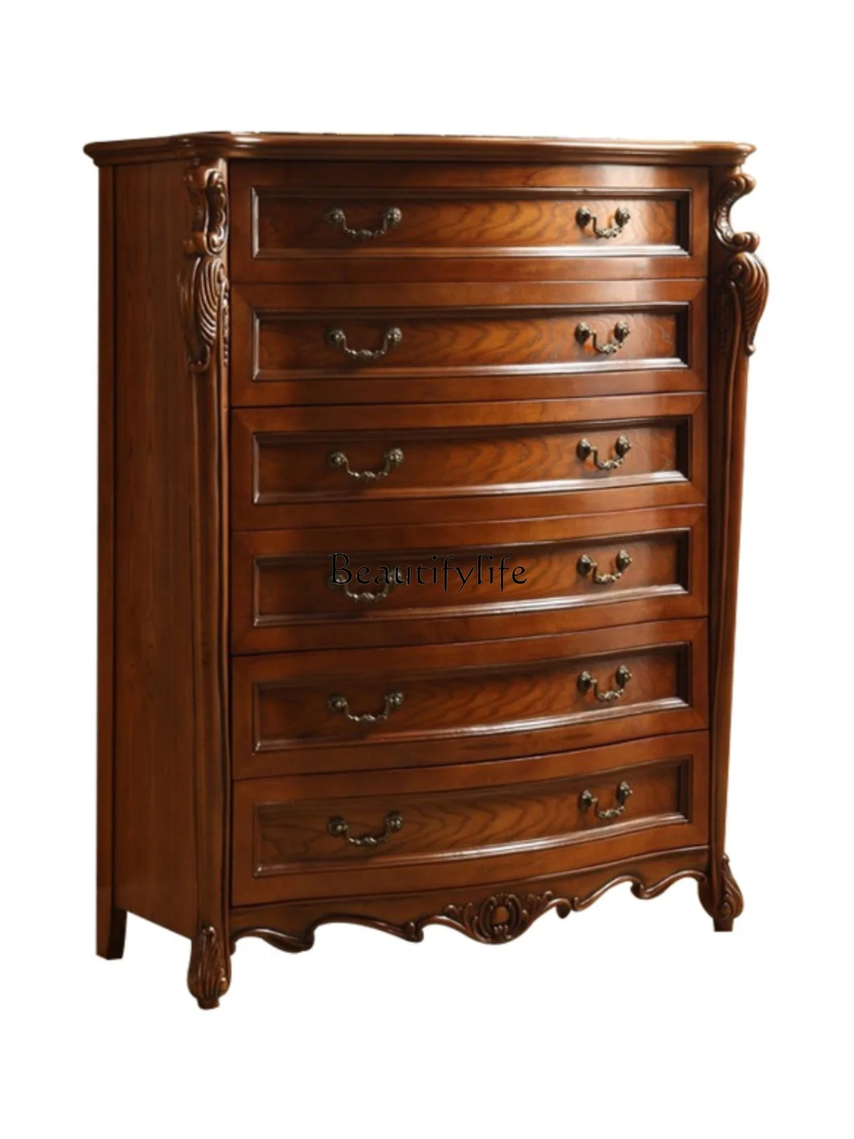 

American-Style Solid Wood Chest of Drawers Vintage Engraving Locker
